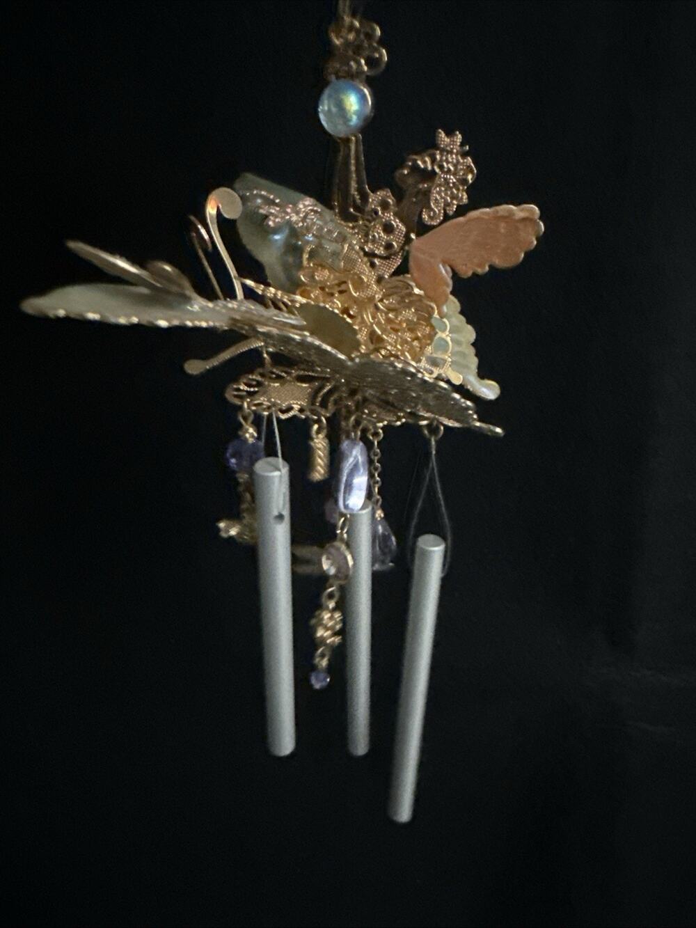 Kirks Folly Rhinestones Enameled Glitter Butterfly Fairy Wind Ornament Chime